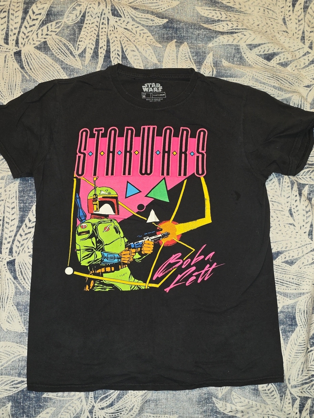Star Wars Black Tee with Neon Pink, Green & Yellow Boba Fett Art